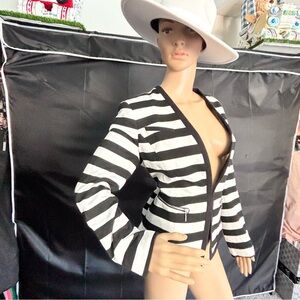 Nine West Black and White Striped Blazer